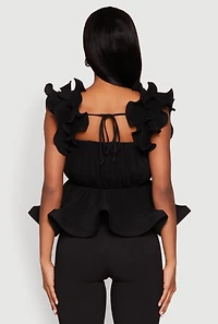 Womens Ruffle Sleeve Plisse Peplum Top, M