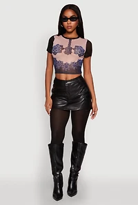 Womens Graphic Print Mesh Top, Multi,