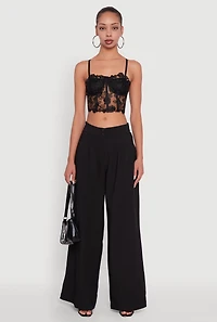 Womens Floral Embroidered Mesh Crop Bustier Top, Black,