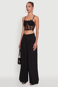 Womens Floral Embroidered Mesh Crop Bustier Top, Black, Size M