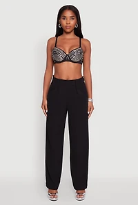 Womens Metallic Studded Sweetheart Bustier Crop Top, Black,