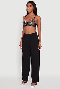 Womens Metallic Studded Sweetheart Bustier Crop Top, Black,