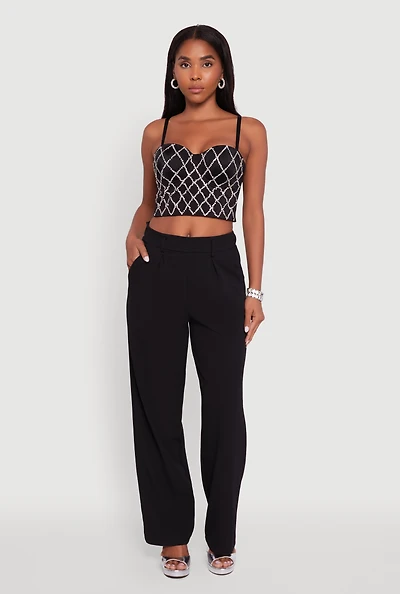 Womens Rhinestone Embellished Bustier Crop Top, Black, Size S-M