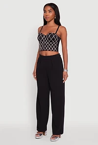 Womens Rhinestone Embellished Bustier Crop Top, Black, Size S-M