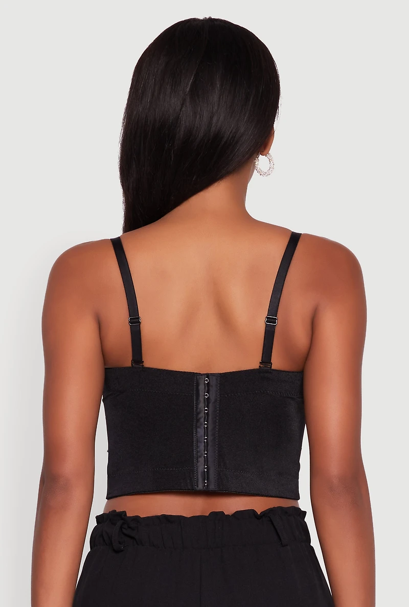 Womens Rhinestone Embellished Bustier Crop Top, Black, Size S-M