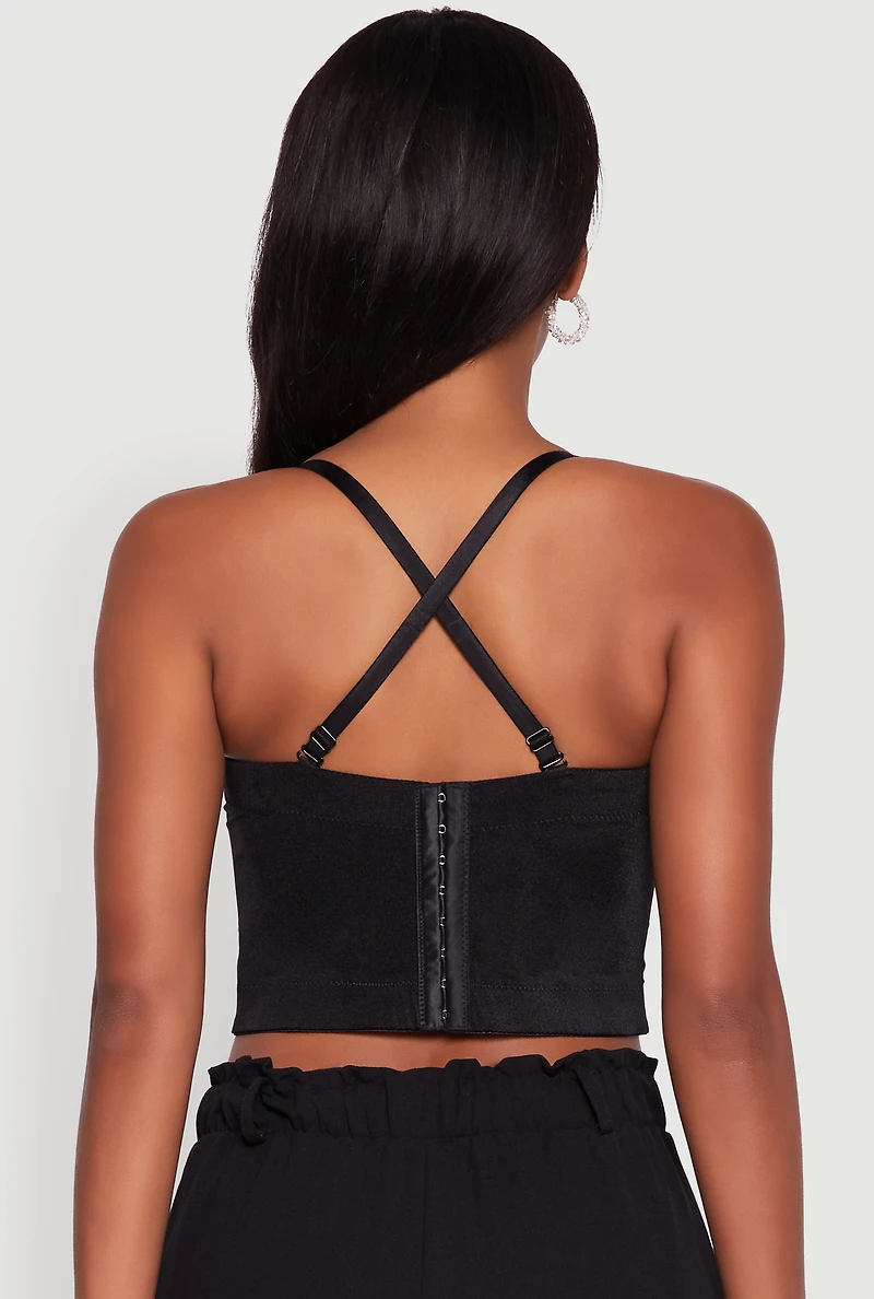 Womens Rhinestone Embellished Bustier Crop Top, Black, Size S-M
