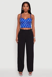 Womens Rhinestone Embellished Bustier Crop Top, Blue, Size S-M