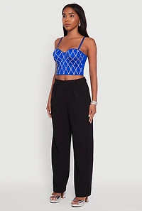 Womens Rhinestone Embellished Bustier Crop Top, Blue, Size S-M