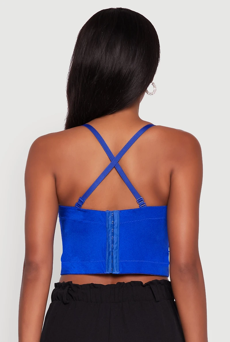 Womens Rhinestone Embellished Bustier Crop Top, Blue, Size S-M