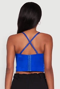 Womens Rhinestone Embellished Bustier Crop Top, Blue, Size S-M