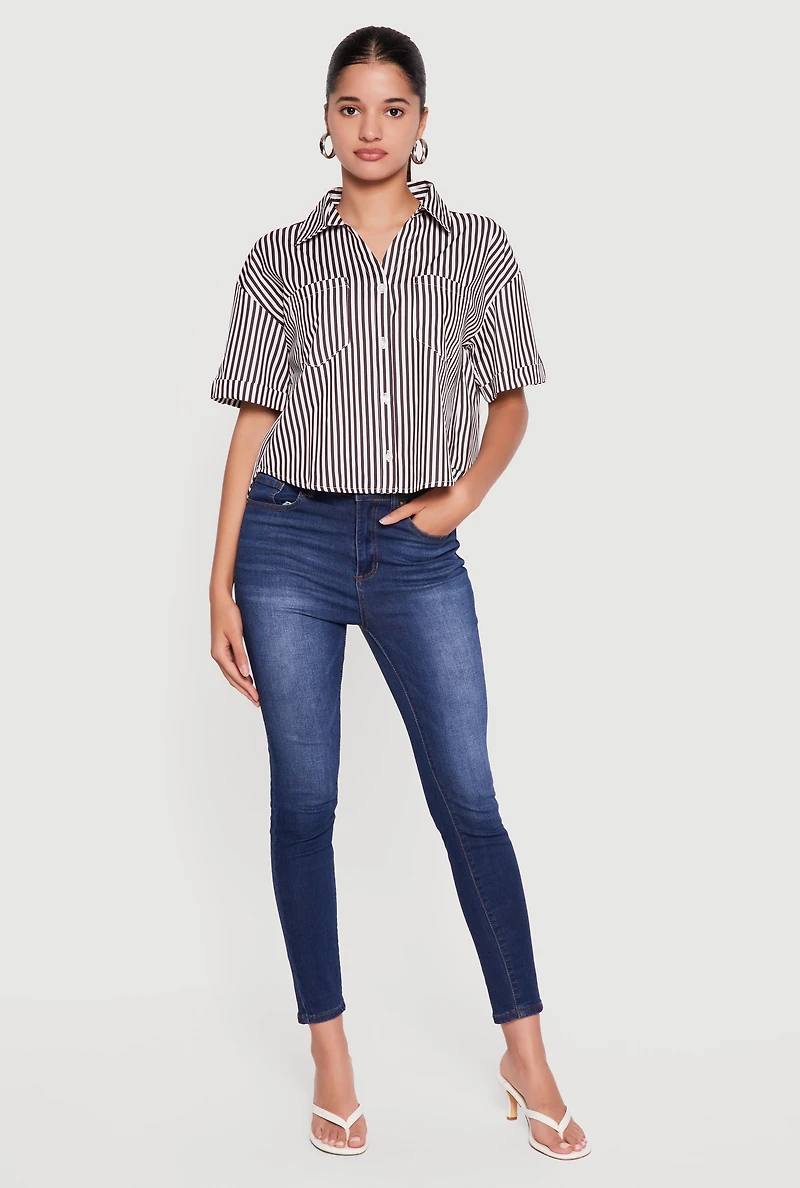 Striped Short Sleeve Button Front Shirt