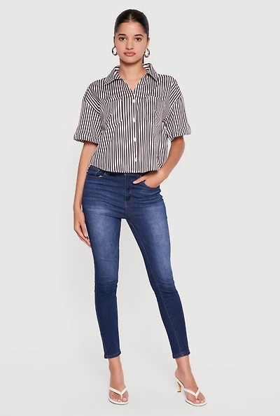 Striped Short Sleeve Button Front Shirt