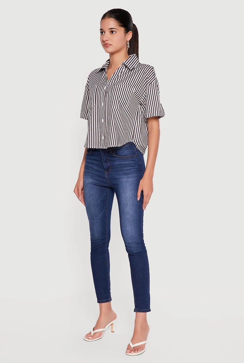 Striped Short Sleeve Button Front Shirt