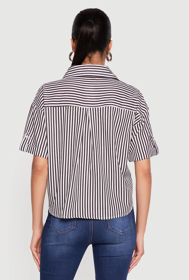 Striped Short Sleeve Button Front Shirt
