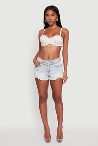Womens Rhinestone Layered Faux Pearl Convertible Bustier Top, White, Size S