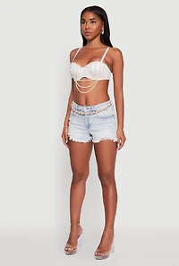 Womens Rhinestone Layered Faux Pearl Convertible Bustier Top, White, Size S