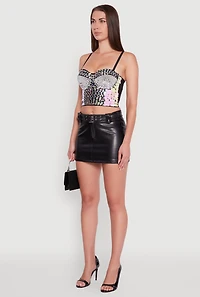 Womens Faux Pearl Gemstone Sequin Convertible Bustier Top, M-L