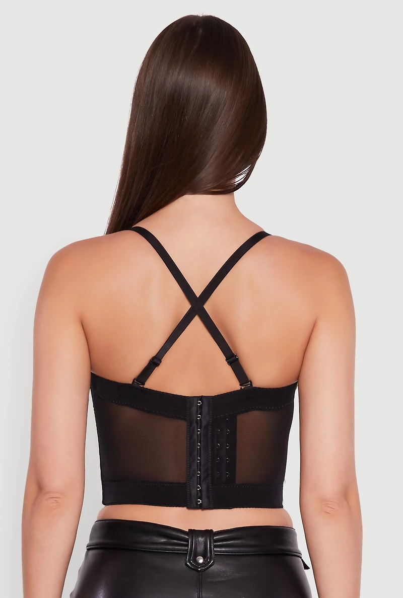 Womens Faux Pearl Gemstone Sequin Convertible Bustier Top, Black, Size S-M