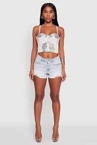 Womens Faux Pearl Gemstone Sequin Convertible Bustier Top, White, Size M-L