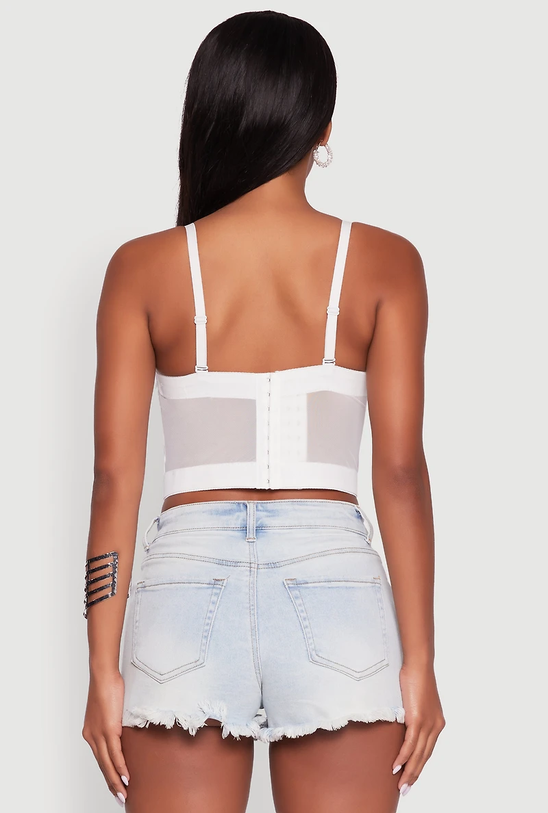 Womens Faux Pearl Gemstone Sequin Convertible Bustier Top, White, Size M-L
