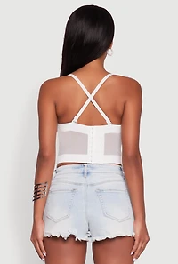 Womens Faux Pearl Gemstone Sequin Convertible Bustier Top, White, Size S-M