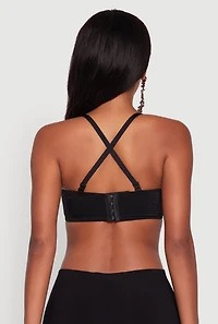 Womens Metallic Rhinestone Fringe Bustier Crop Top, Black, Size M