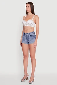 Womens Metallic Rhinestone Fringe Bustier Crop Top, White, Size L