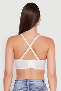 Womens Metallic Rhinestone Fringe Bustier Crop Top, White, Size L