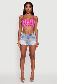Womens Metallic Rhinestone Fringe Bustier Crop Top, Pink, Size L