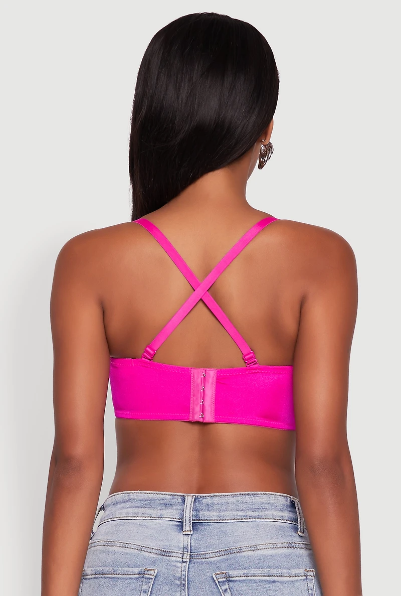 Womens Metallic Rhinestone Fringe Bustier Crop Top, Pink, Size L