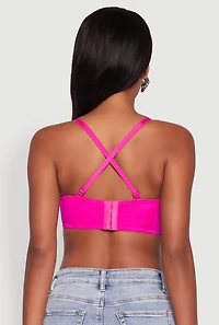 Womens Metallic Rhinestone Fringe Bustier Crop Top, Pink, Size L