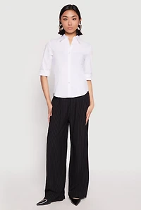 Poplin Quarter Sleeve Button Front Shirt