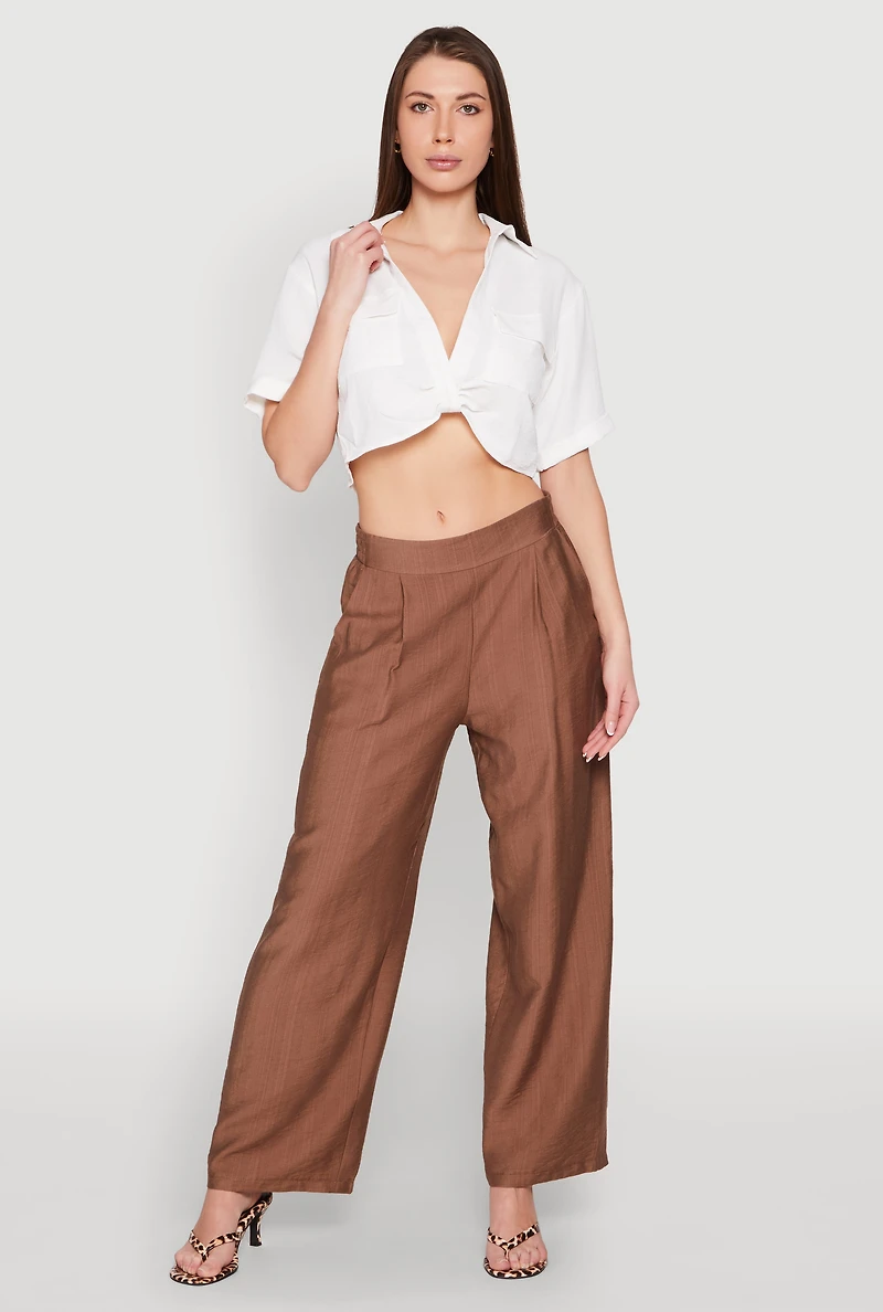Womens Crepe Knit Plunge Twist Front Shirt, White, Size M
