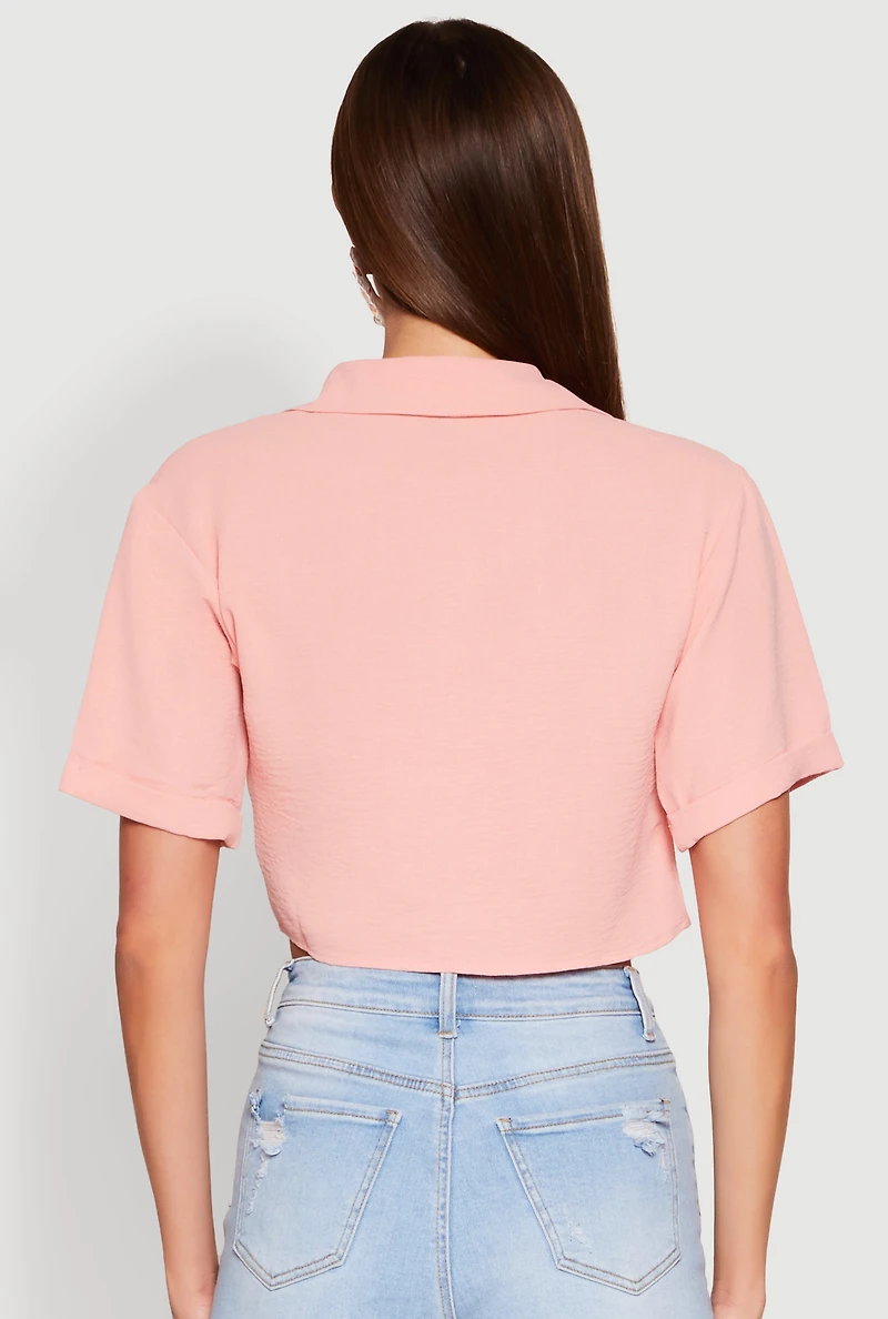 Womens Crepe Knit Plunge Twist Front Shirt, Pink, Size XL