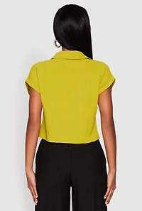 Womens Crepe Knit Cropped Shirt, Green,
