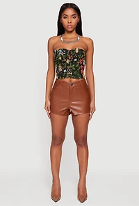 Sweetheart Lace Up Floral Jacquard Corset Top