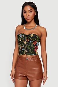 Sweetheart Lace Up Floral Jacquard Corset Top