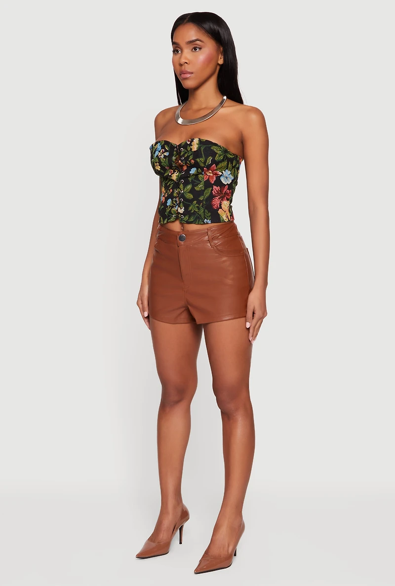 Sweetheart Lace Up Floral Jacquard Corset Top