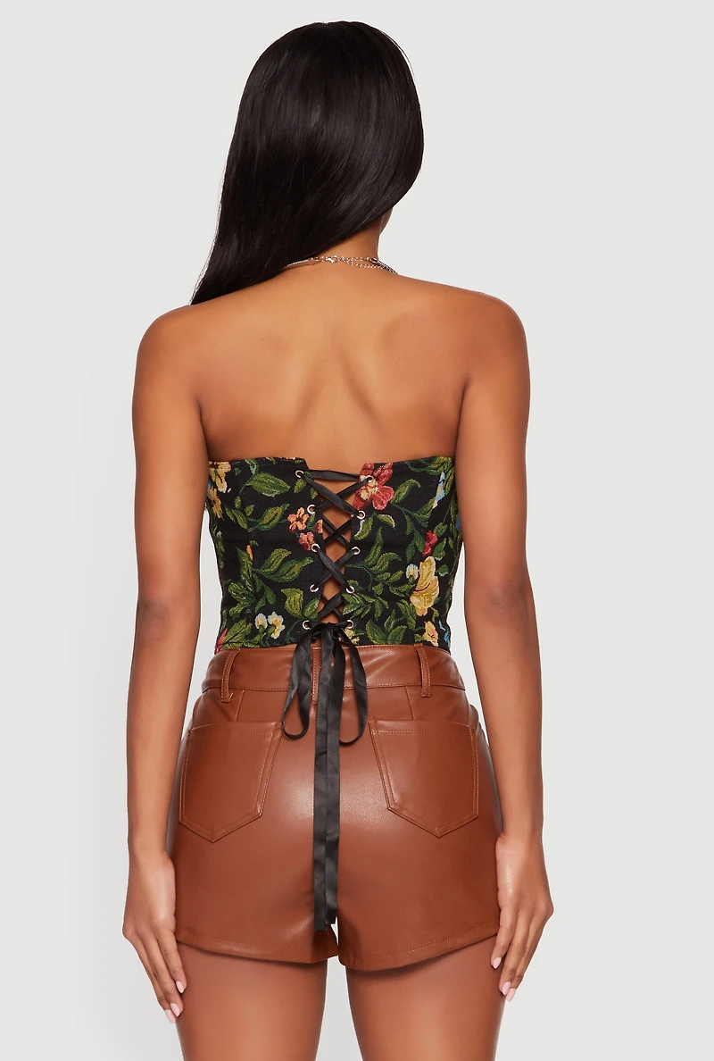 Sweetheart Lace Up Floral Jacquard Corset Top