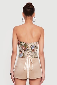 Sweetheart Lace Up Floral Jacquard Corset Top