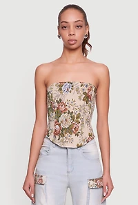 Floral Jacquard Lace Up Back Corset