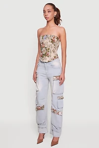 Floral Jacquard Lace Up Back Corset