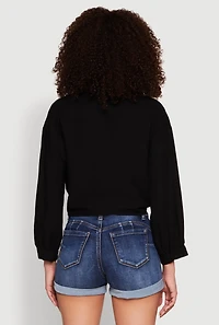 Womens Haute Monde Linen Tie Front Crop Top, Black, Size S