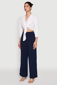 Womens Haute Monde Linen Tie Front Crop Top, White, Size M