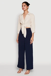 Womens Haute Monde Linen Tie Front Crop Top, M