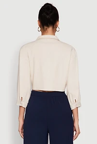 Womens Haute Monde Linen Tie Front Crop Top, M