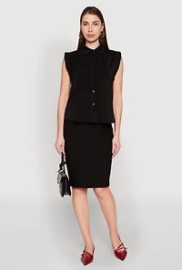 Womens Cap Sleeve Button Front Shirt, Black, Size S