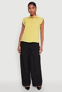 Womens Cap Sleeve Button Front Shirt,