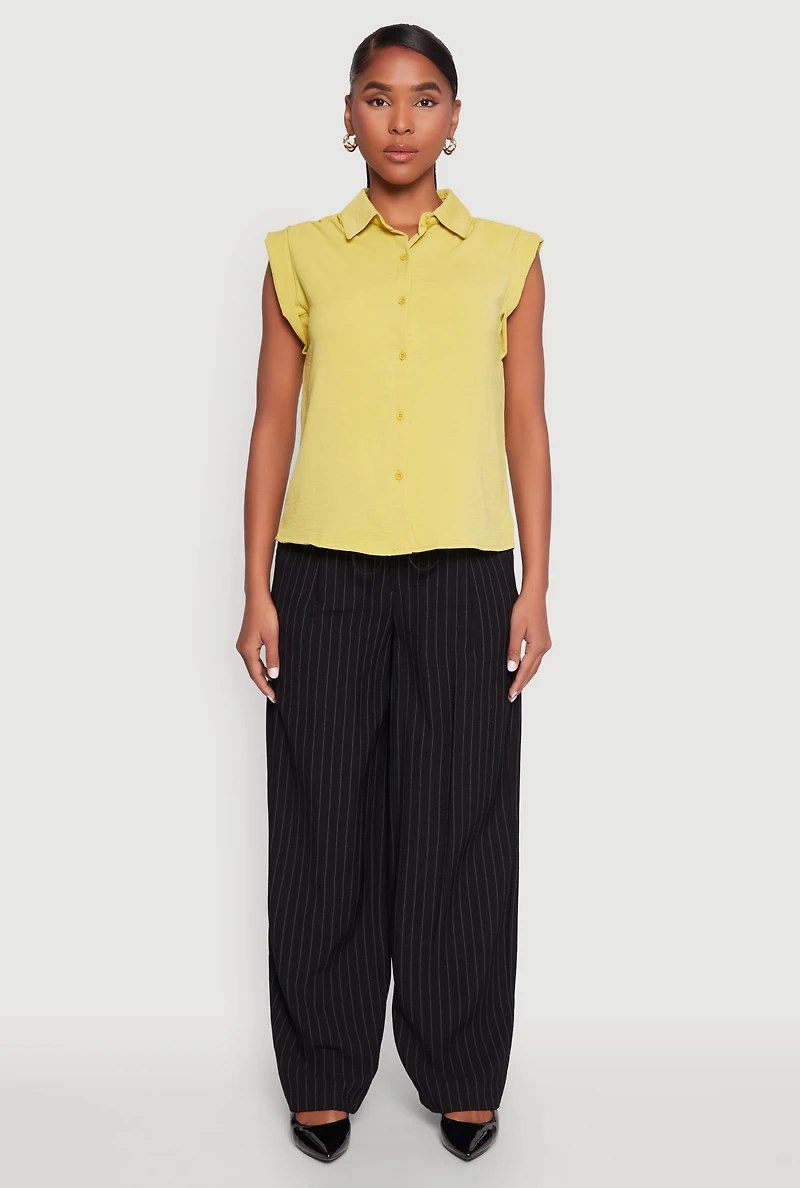 Womens Cap Sleeve Button Front Shirt,