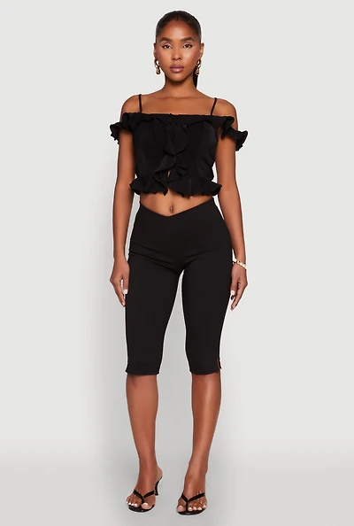 Womens Iris Ruffled Cold Shoulder Crop Top,